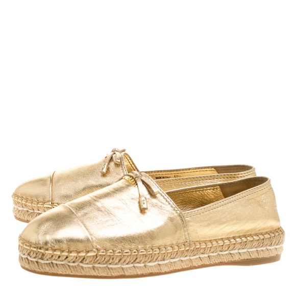 NWOT Prada Gold Metallic Leather Cap-Toe Flat Espadrille - Picture 4 of 15